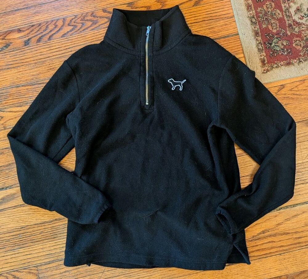 PINK Victoria's Secret Fleece Black Jacket Women's XS Quarter Zip Pockets